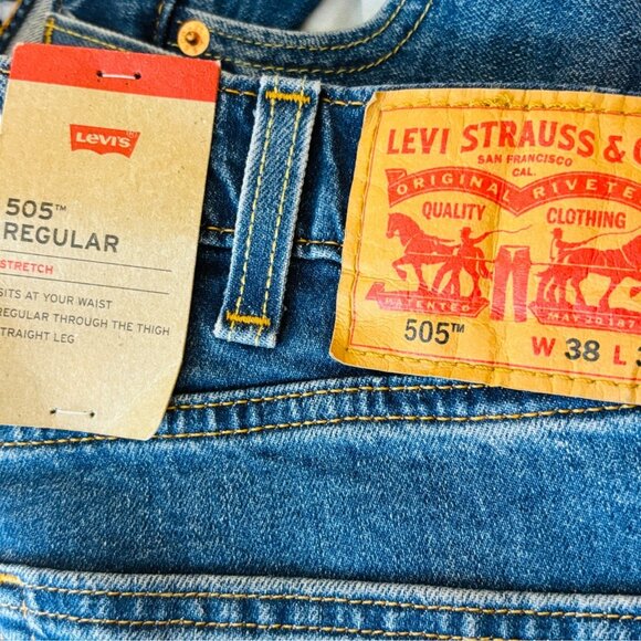 NEW Levis Mens 505 Straight Leg Jeans Stretch Denim Medium Wash Size W38 L30 - Picture 9 of 12
